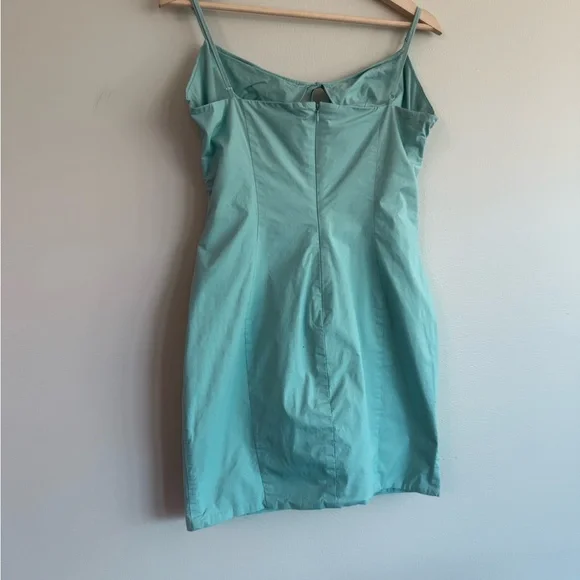 Oh Polly Aqua Ruched Cut Out Mini Dress Bodycon Size 10 Tie Front - Picture 5 of 6